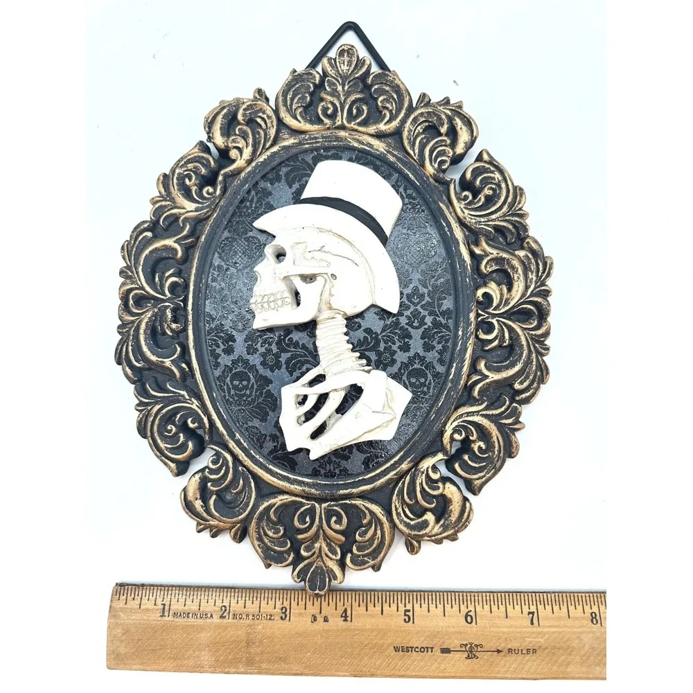 Ashland Halloween Victorian Gothic Skeleton 3D Cameo Frame Portrait Decor 9 in